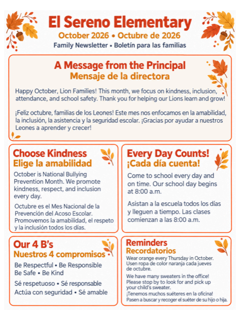 Principal Newsletter October