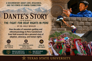 Promotional graphic for a documentary screening with images of mountain activities and community.