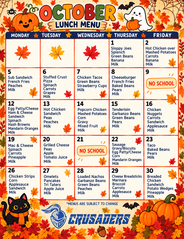 October Lunch Menu