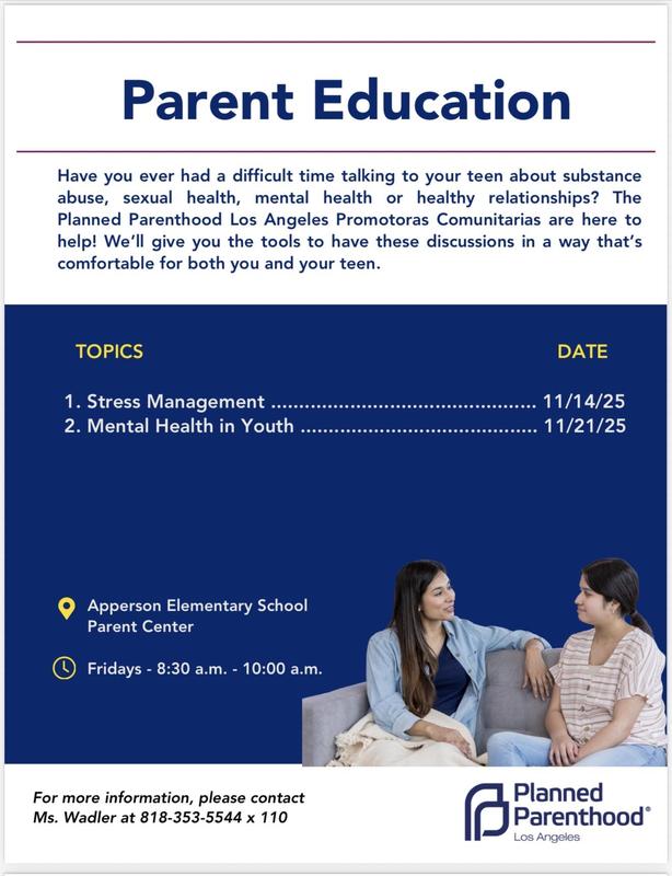 Upcoming workshops in the Apperson Parent Center