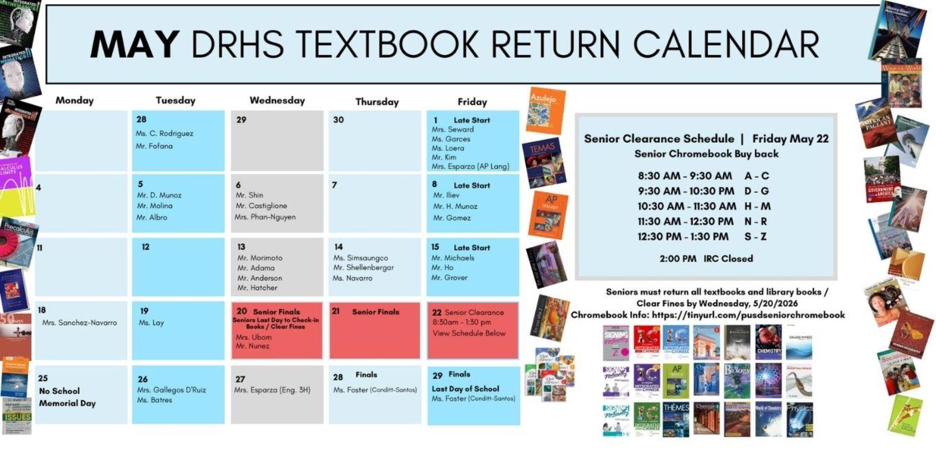 Textbook Return Calendar with dates
