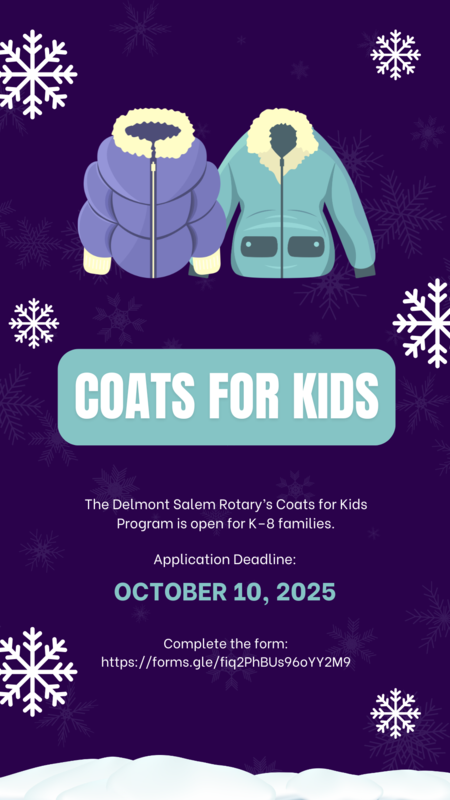 Coats for kids is back. K–8 families must apply by 10/10/2025.