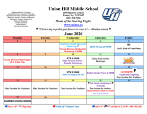 June 2026 Calendar-Union Hill Middle School