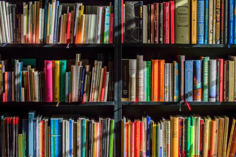 Black bookcase filled with books