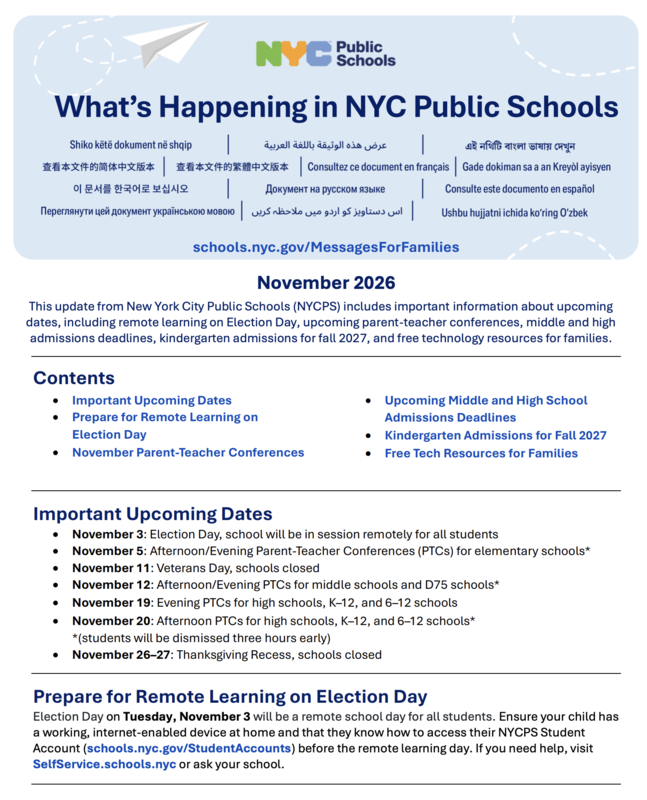 messages for families newsletter with upcoming events