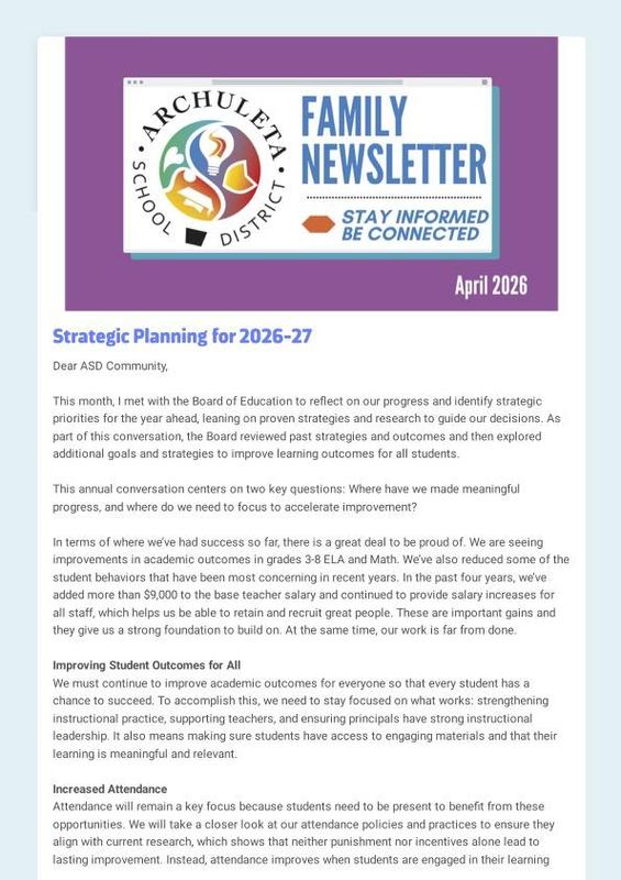 screenshot of the first page of the April newsletter