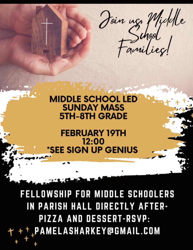 There will be a Middle School (5th-8th grade) led Sunday mass... Featured Photo