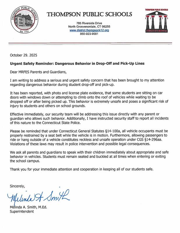 Correspondence from Superintendent Smith