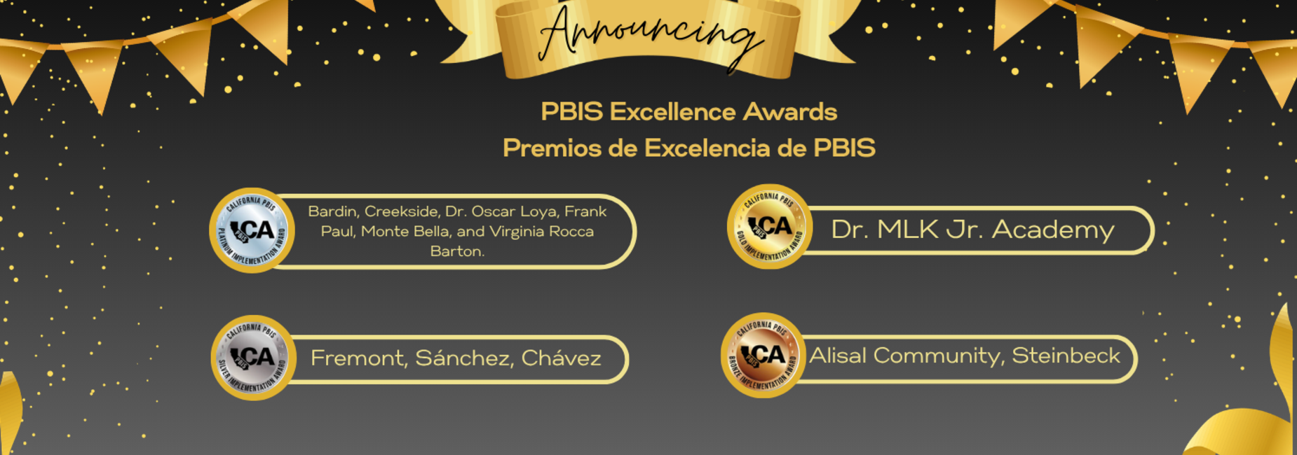 Graphic announcing PBIS Excellence Awards for all Alisal USD schools