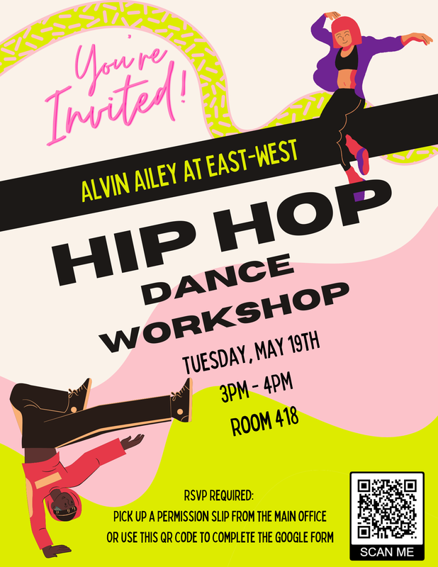 Alvin Ailey Hip Hop Dance Workshop at East-West School on Tuesday, May 19th