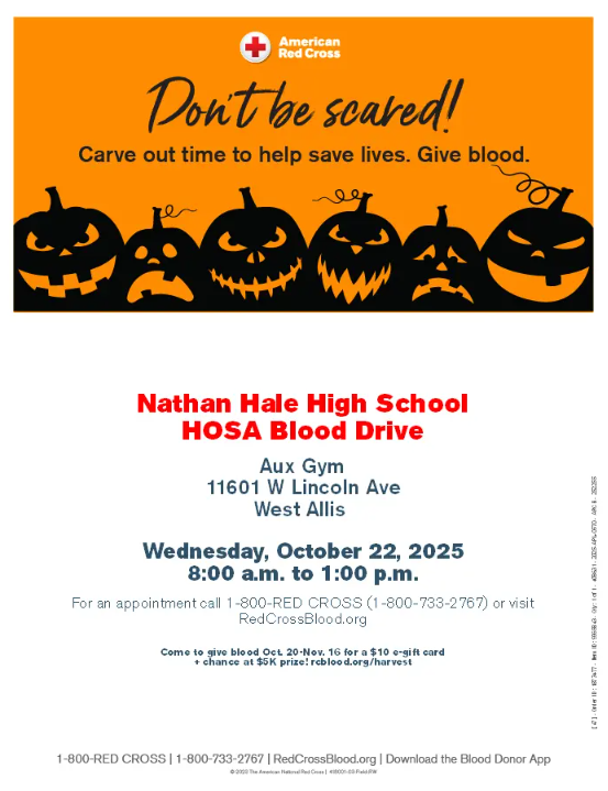HOSA Blood Drive flier with Halloween picture.