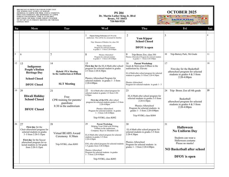 October Calendar 2025