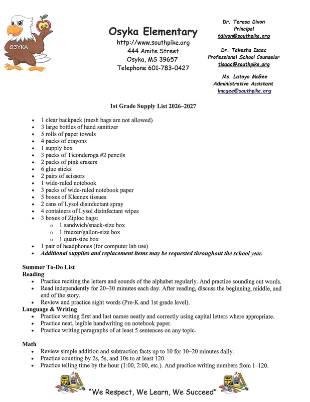 spsd 2026-27 school supplies list