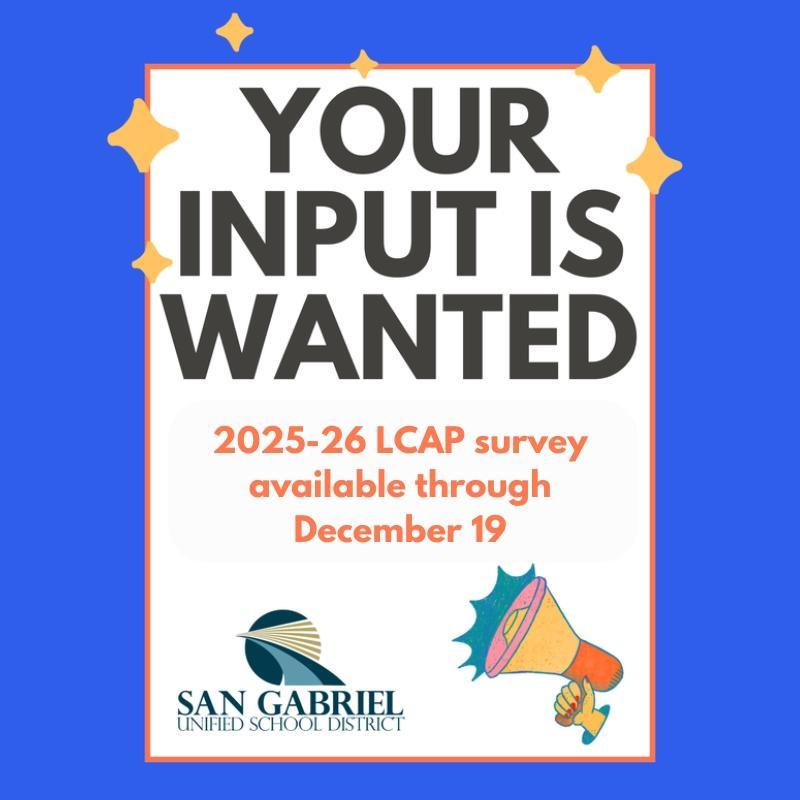 LCAP flyer with bold lettering and a cartoon megaphone
