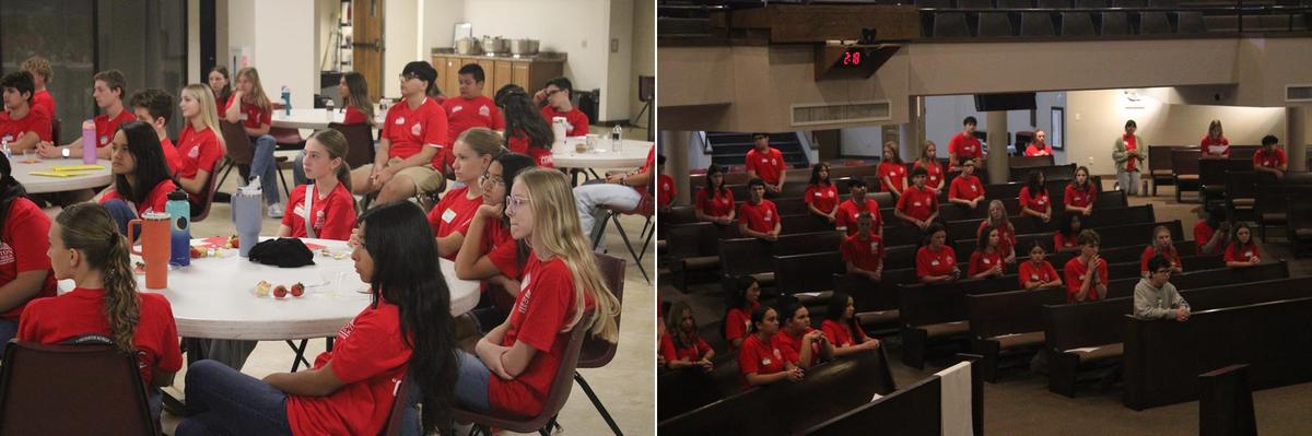 2 pictures of students at the retreat