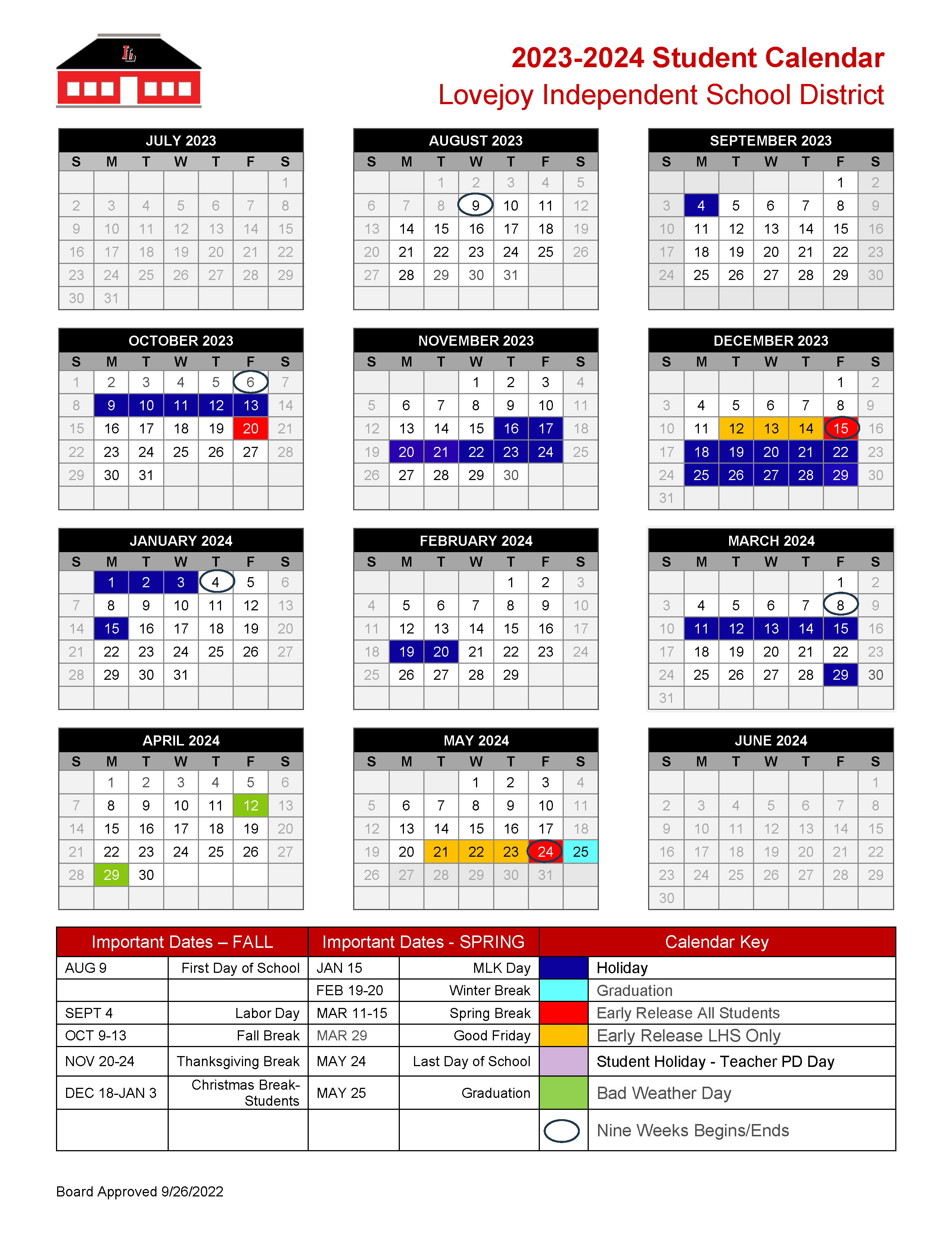 Calendars – Quick Links – Lovejoy Independent School District