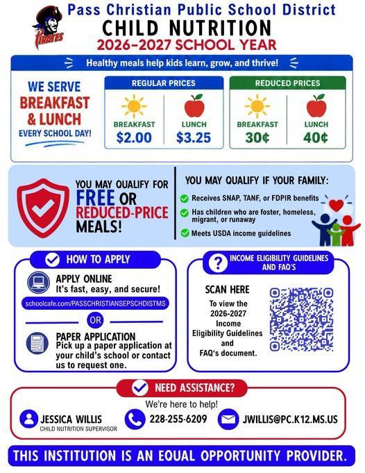 School starts Friday, July 31st! If you haven't yet, please complete a 2026-2027 Free & Reduced Meal Application!