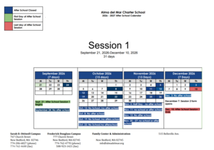After School Session 1 Calendar