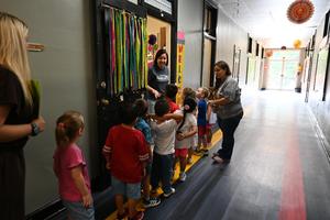 PreK students learning the campus.