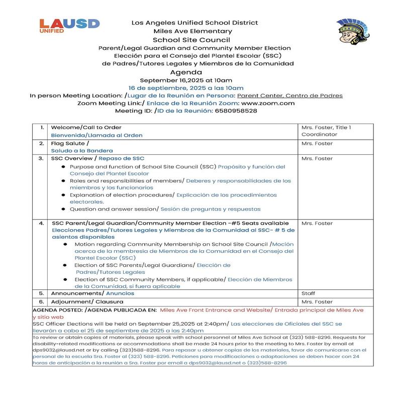SSC Parent Election Agenda