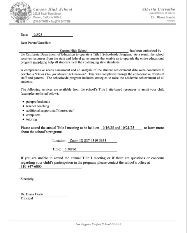 Annual Title 1 Meeting 9/16/25 or 10/21/25