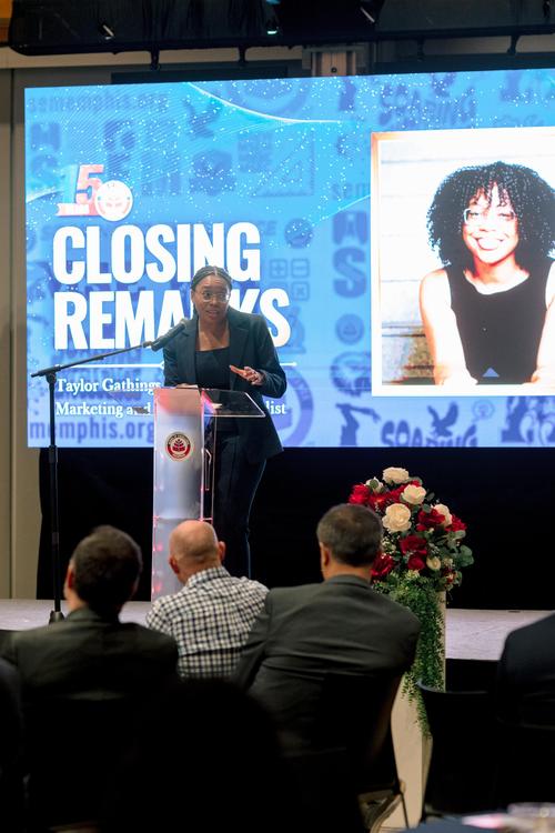 Memphis School of Excellence, Marketing & Outreach Specialist Taylor Gathings Giving Closing Remarks