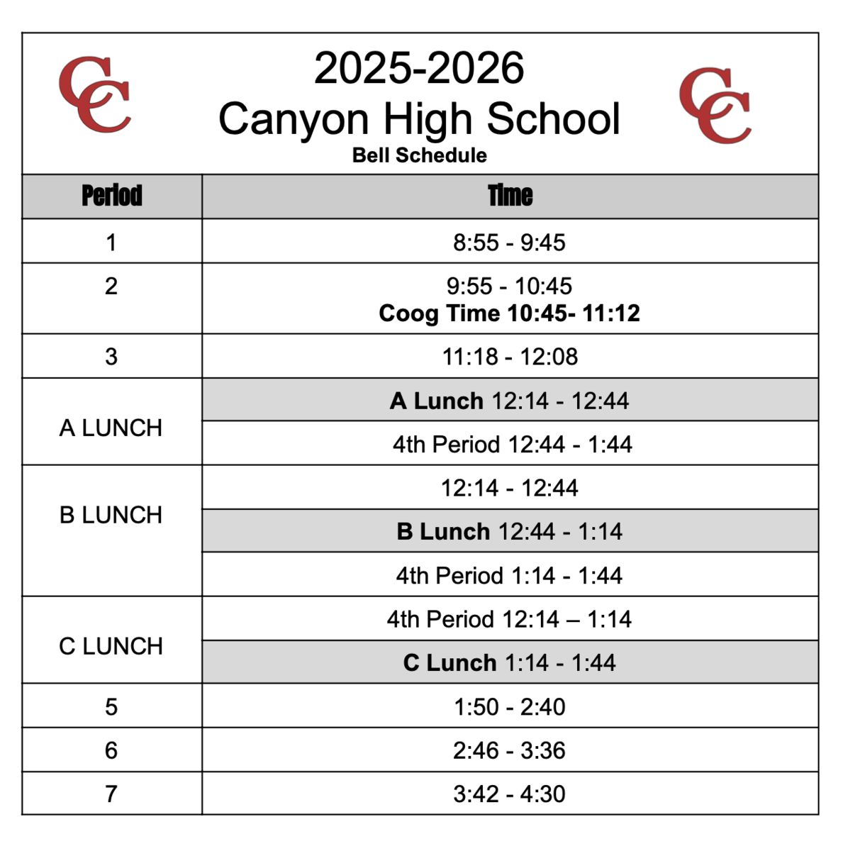 Bell Schedule