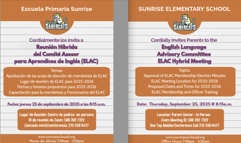 ELAC Meeting 9-25-25 Meeting flyers
