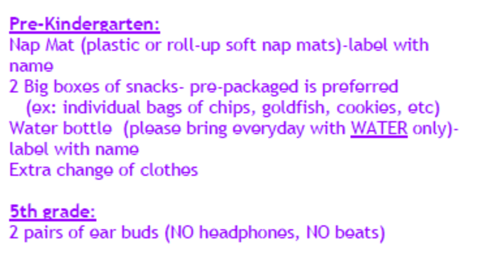 Elem Supply List Update