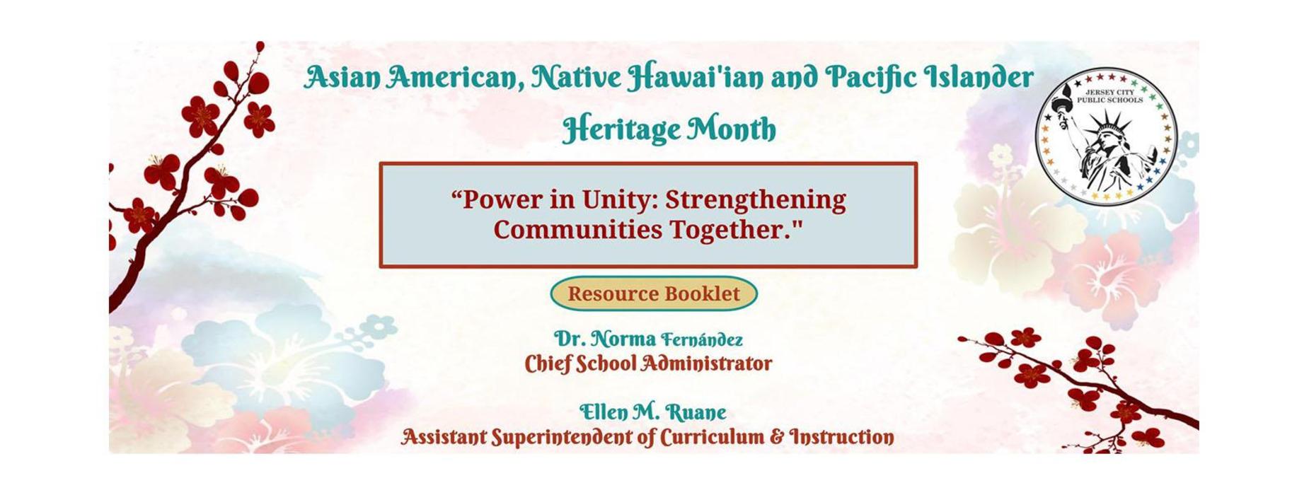 Banner celebrating Asian American and Pacific Islander Heritage Month with floral designs.