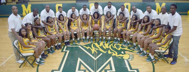 MHS Varsity Girls Basketball Team with their fathers and male mentors 2019-2020