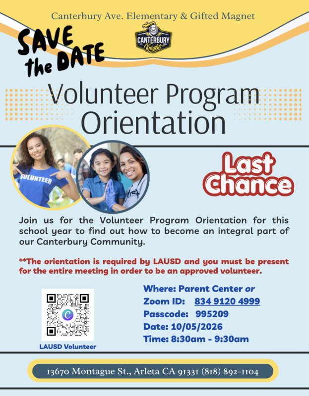 Mandatory Volunteer Orientation Meeting