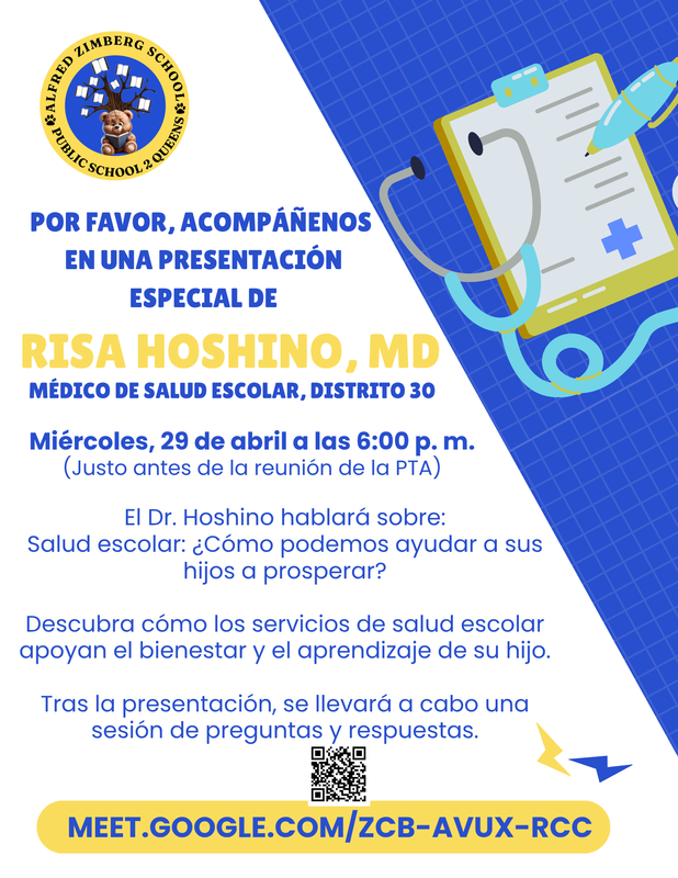 Please JOIN  US FOR A SPECIAL PRESENTATION FROM  Risa Hoshino, mdDr. Hoshino will speak about  School Health: How We Can Help Your Children Thrive?  Learn how school health services support your child’s well‑being and learning.   A Q&A session will follow the presentation