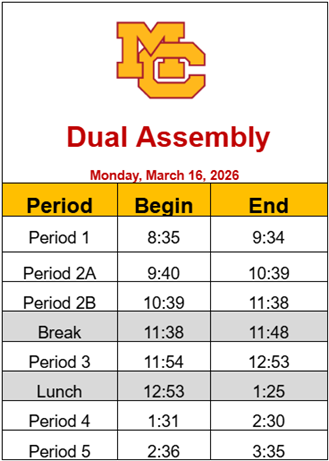 Dual Assembly Bell Schedule 3.16.26