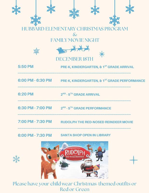 Hubbard ISD Elementary Christmas Program and Movie Night