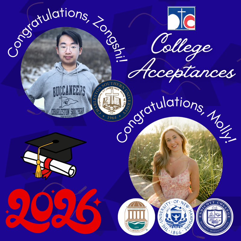 🎓TCCA seniors Molly MacDougall ('26) and Zongshi Chen ('26) college acceptances
