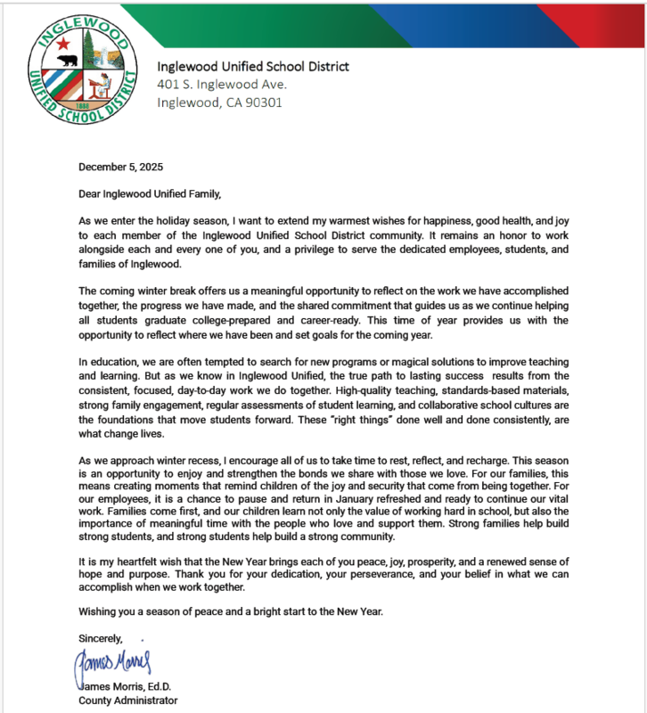 December - A Holiday Message from County Administrator