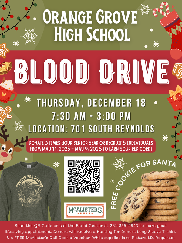 BLOOD DRIVE @ OGHS TODAY - DEC.18