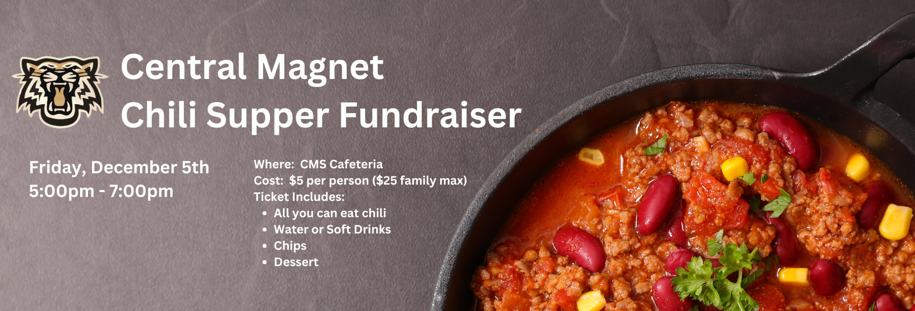Central Magnet Chili Supper - Friday, December 5th 5:00pm - 7:00pm