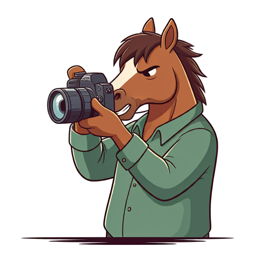 cartoon of a horse taking a photo