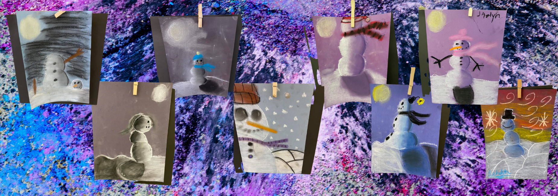 collage of chalk art of snowmen