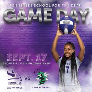 Flyer for volleyball game against South Carolina School for the Deaf. 9/17/25