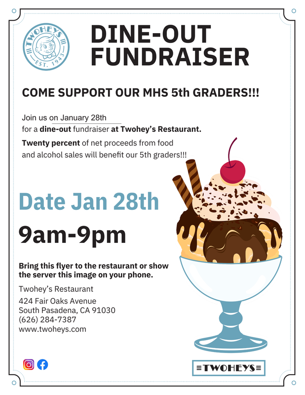5th Grade Fundraiser:  DINE-OUT Twohey's Restaurant - Jan. 28