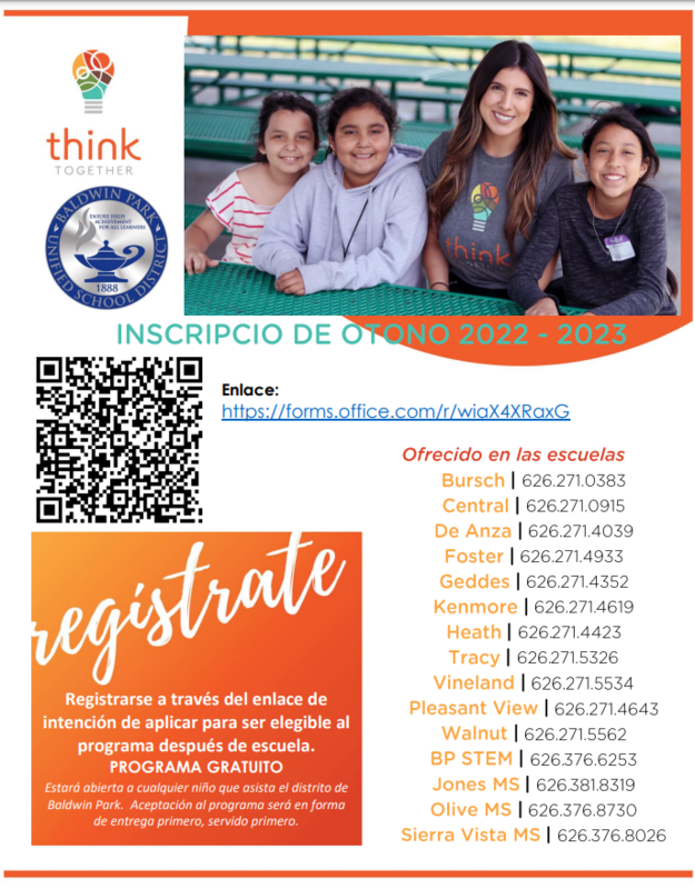 20222023 Fall Enrollment Information for the AfterSchool Think