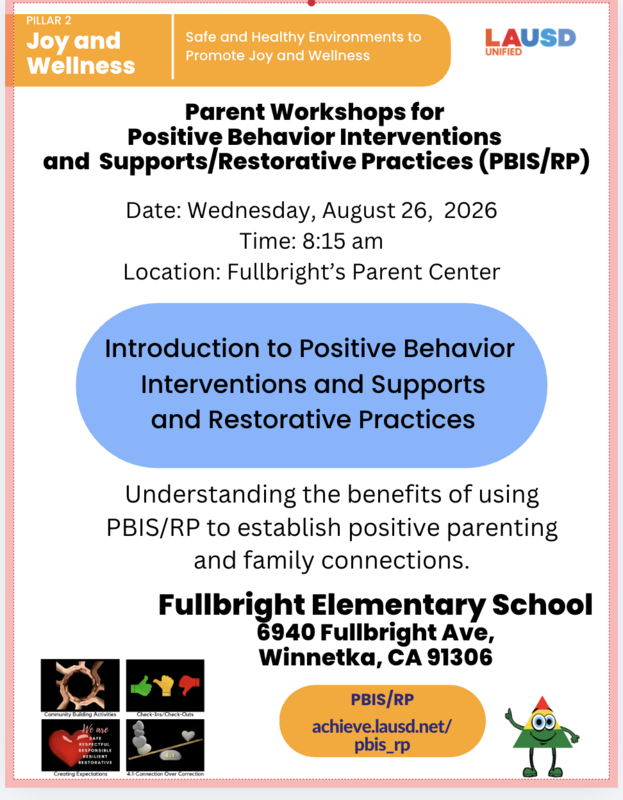 Parent Workshops for  Positive Behavior Interventions  and  Supports/Restorative Practices (PBIS/RP)Taller de Padres para Intervenciones y Apoyos para el Comportamiento Positivo (PBIS) Featured Photo