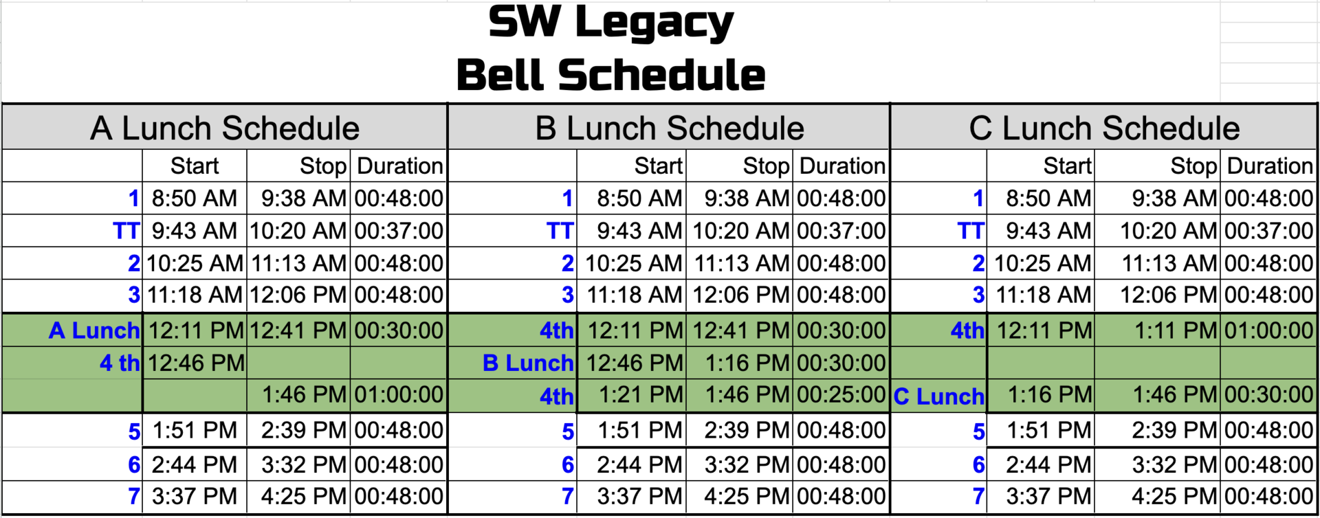 bell schedule