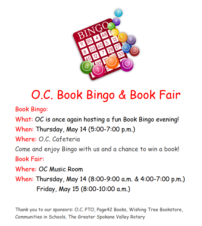 Book Bingo: May 14/Book Fair May 14 & 15 Featured Photo