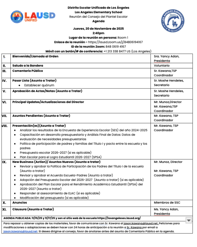Nov 20 SSC Agenda