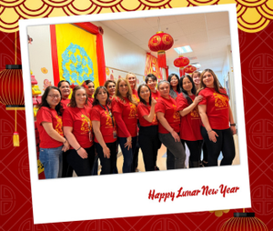 GVA Aurora staff celebrate Lunar New Year in decorated hallway with red lanterns