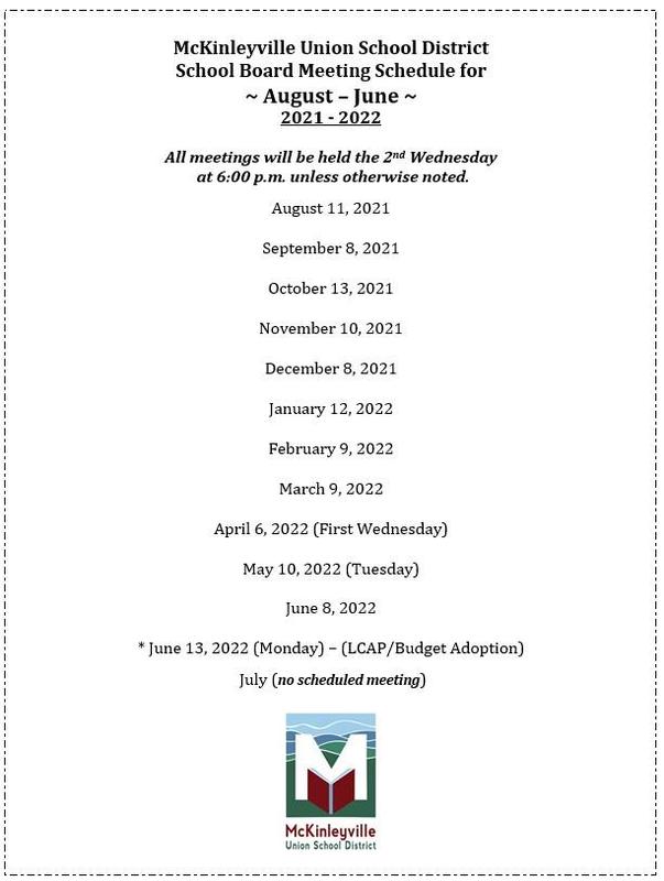 MUSD Board Meeting Dates - 2021-22